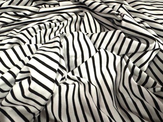 Viscose spandex stretch single jersey fabric, per metre - stripe - black & white