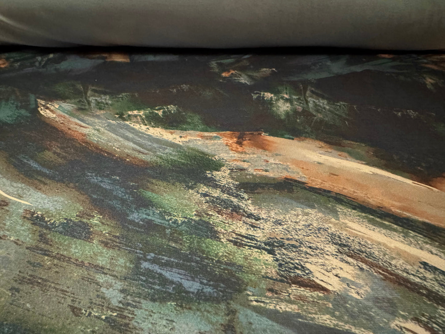 ITY stretch spandex single jersey fabric, per metre - brushstrokes print - teal cream & petrol