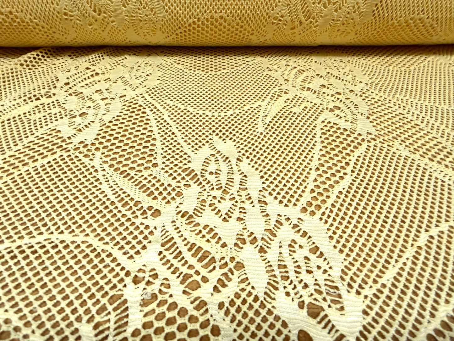 Stretch fishnet jersey fabric with floral design, per metre - yellow