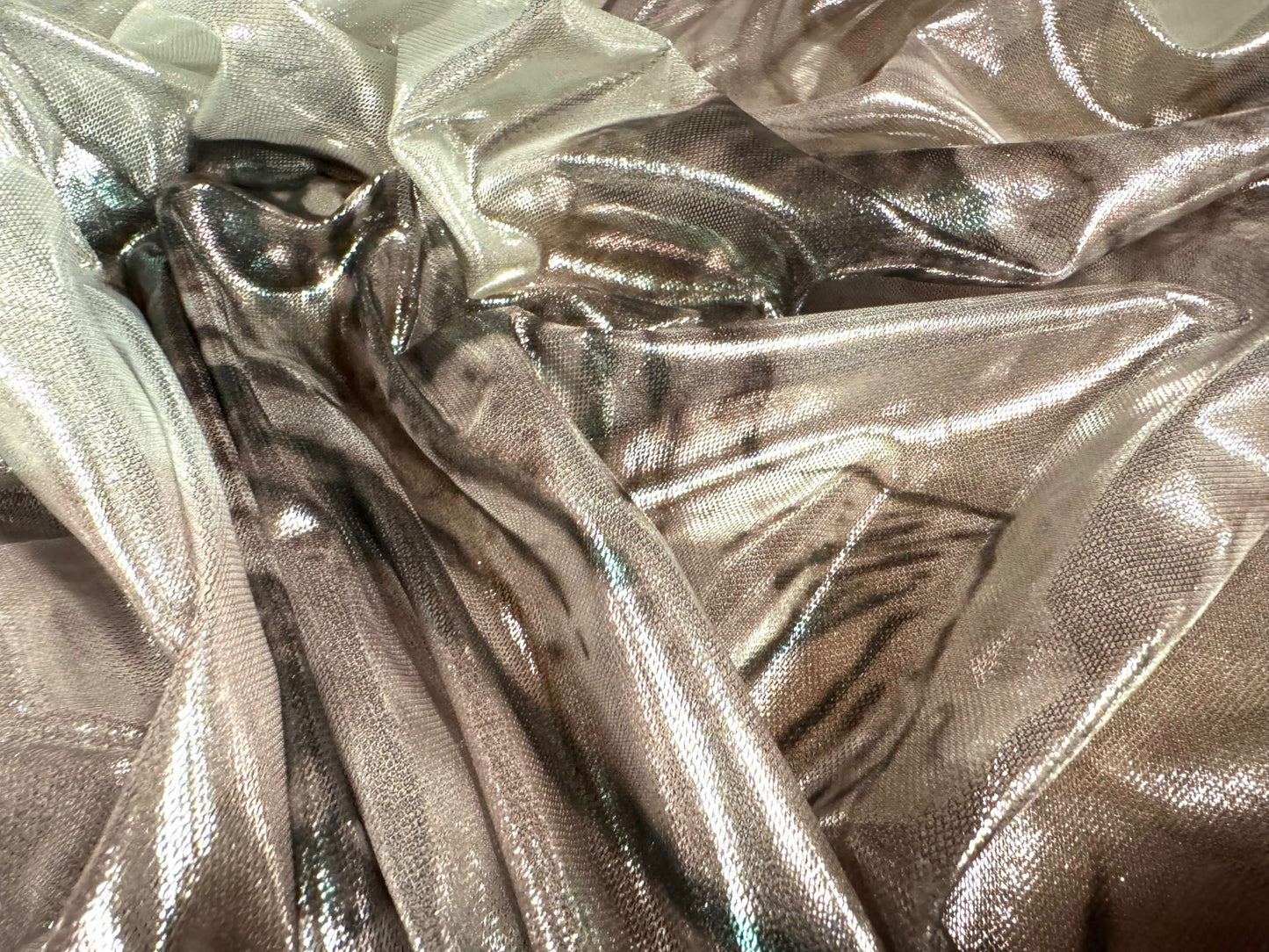 Power mesh net stretch spandex fabric, per metre - jumbo floral print - silver & dusky pink