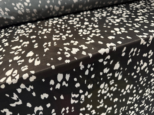 Power mesh net stretch spandex fabric, per metre - animal print - black & white