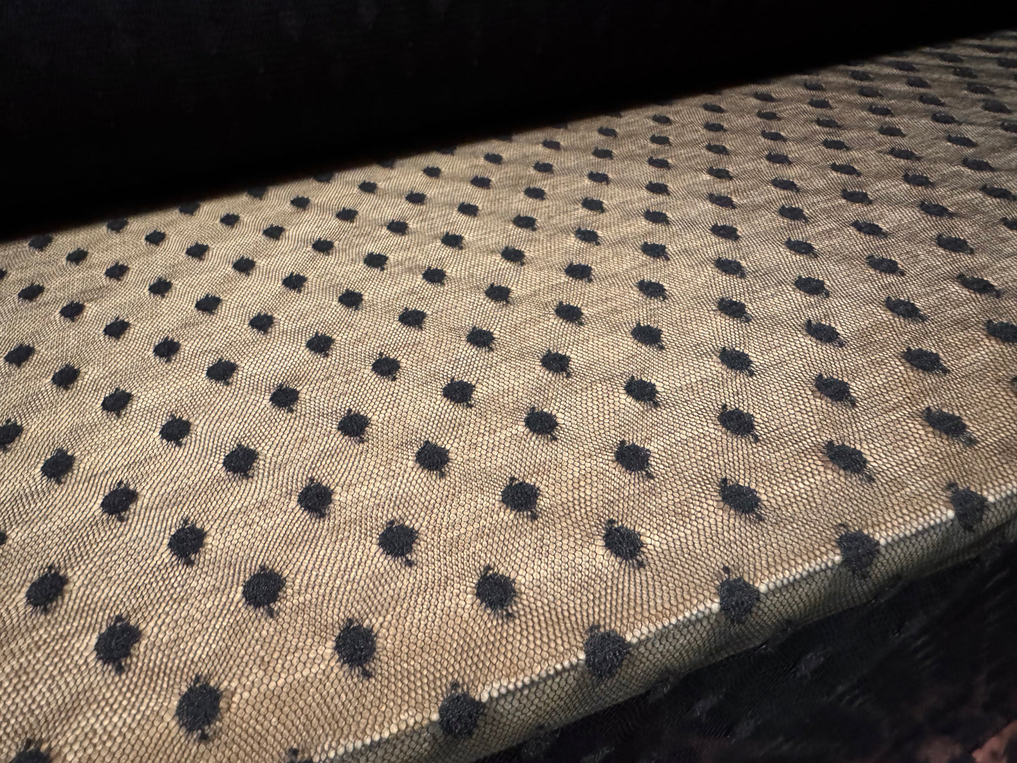 Fine lightweight mesh net fabric, per metre - dobby spot - black