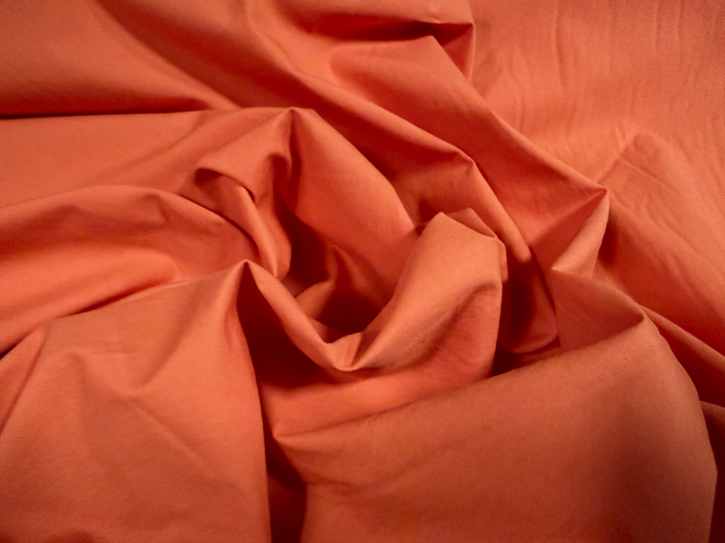 Washed cotton plain weave fabric, per metre - burnt orange