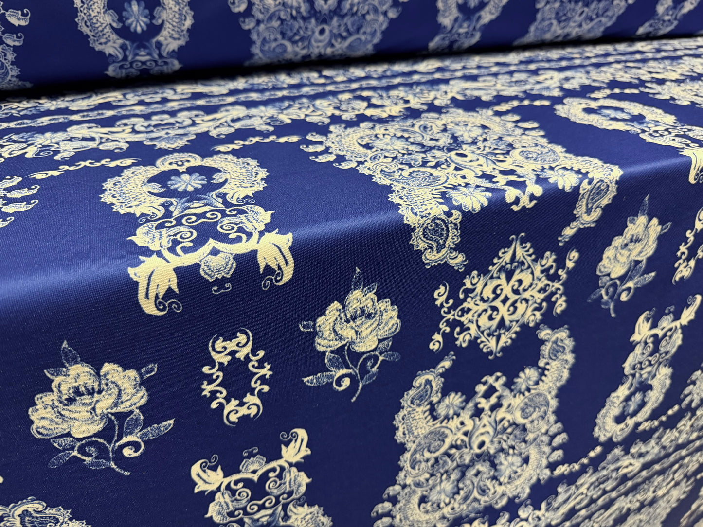 Toledo double jersey fabric, per metre - damask print - Royal Blue