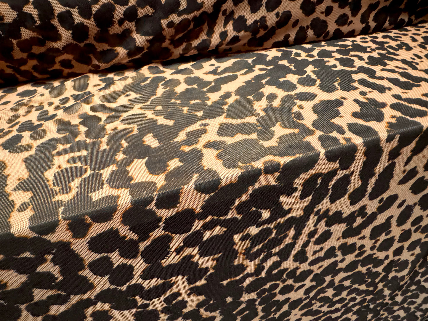Power mesh net stretch spandex fabric, per metre - animal print - light brown