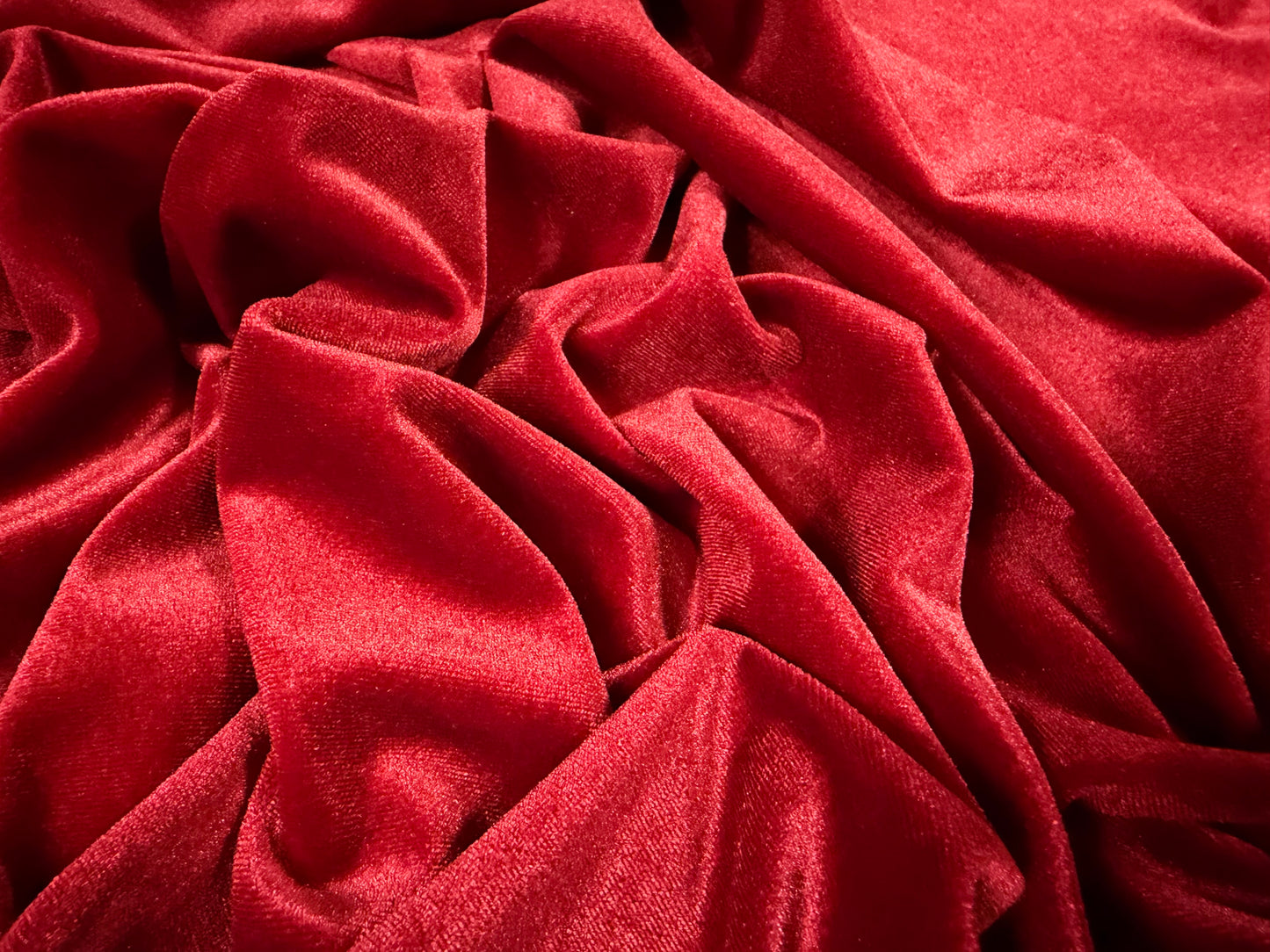 Spandex velvet stretch dress fabric, per metre - plain - deep scarlet
