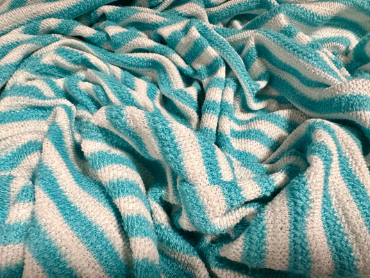 Knitwear jersey fabric, per metre - stripe - turquoise & white