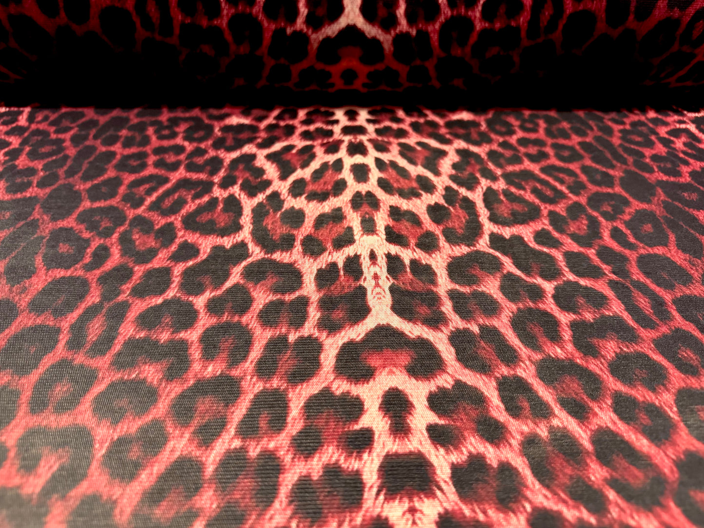 Power mesh crepe stretch spandex fabric, per metre - leopard animal print - berry red