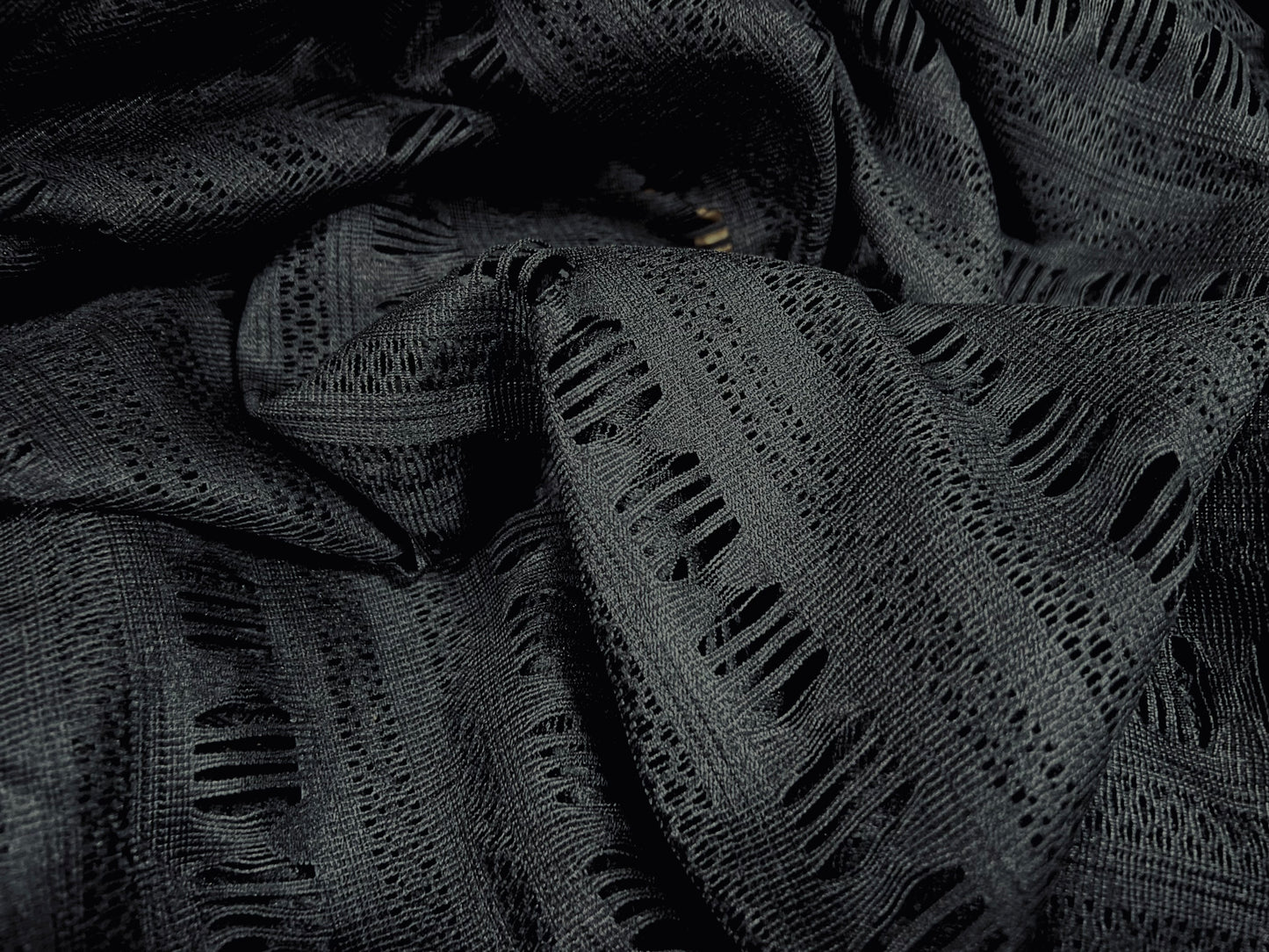 Crochet lace dress fabric with frill stripe, per metre - black