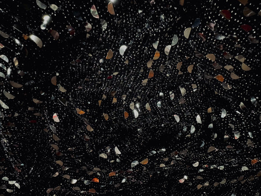 Metallic slinky stretch spandex jersey fabric, per metre - half moon sequin - black & silver