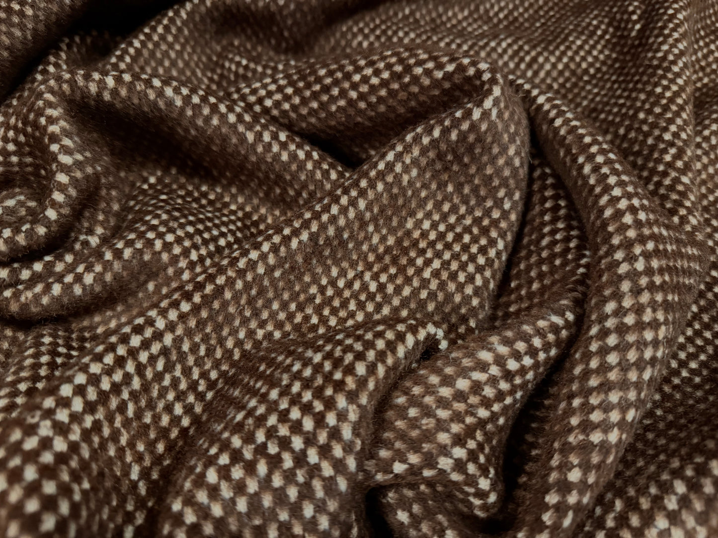 Heavyweight wool flannel fabric, per metre - birdseye - brown