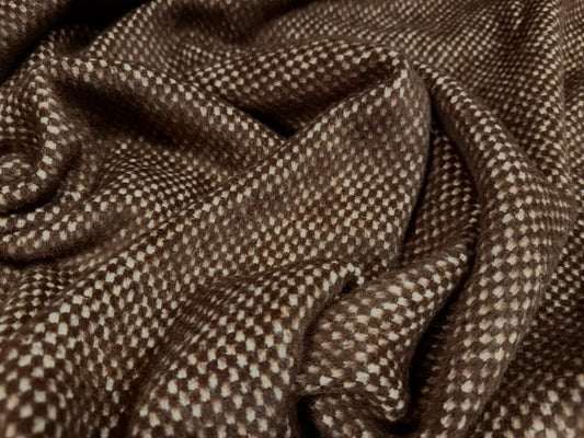 Heavyweight wool flannel fabric, per metre - birdseye - brown