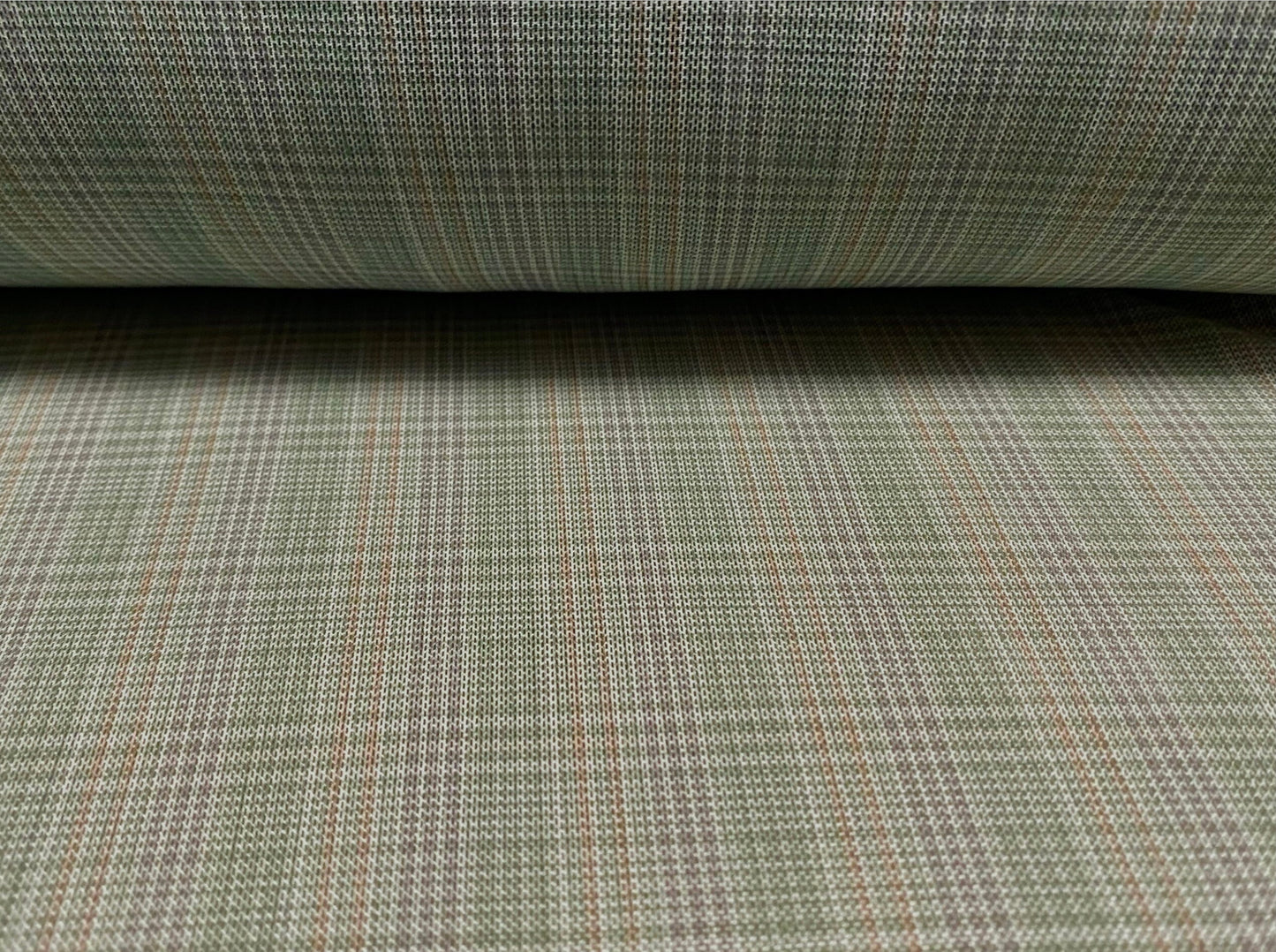 Power mesh net sheer stretch spandex fabric, per metre - plaid check print - sage green