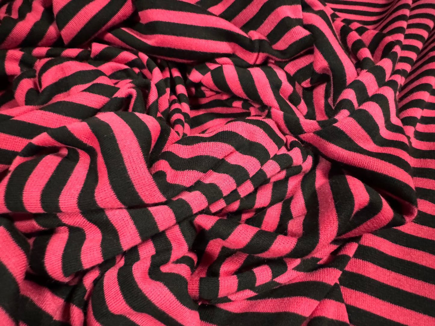 Ponte Roma double jersey knit stretch fabric, per metre - stripe - black & cerise pink