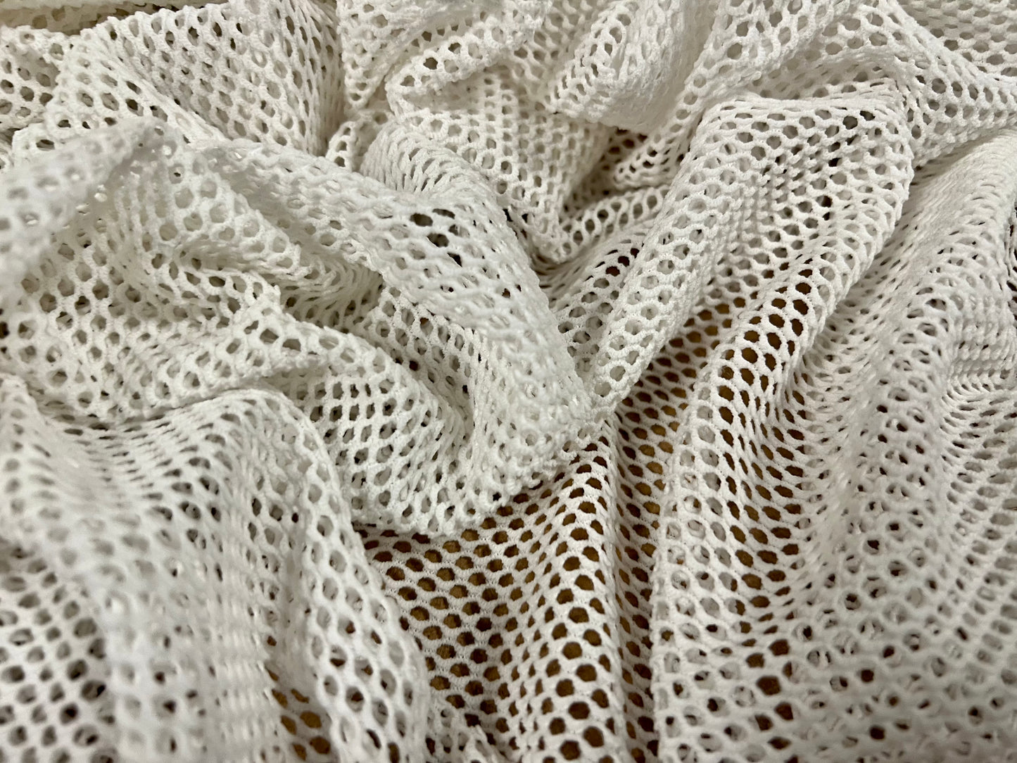 Fishnet stretch spandex mesh jersey fabric, per metre - plain - ivory