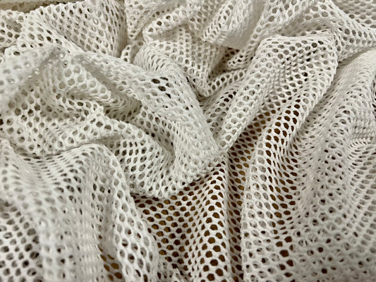 Fishnet stretch spandex mesh jersey fabric, per metre - plain - ivory