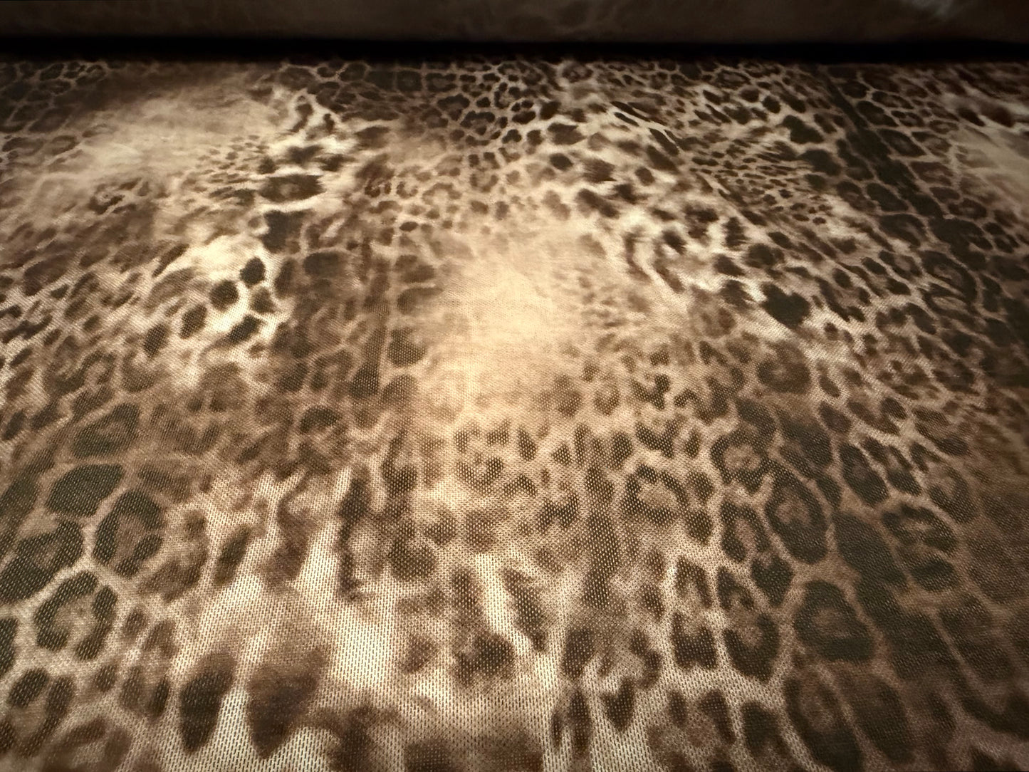 Power mesh net stretch spandex fabric, per metre - leopard animal print - taupe