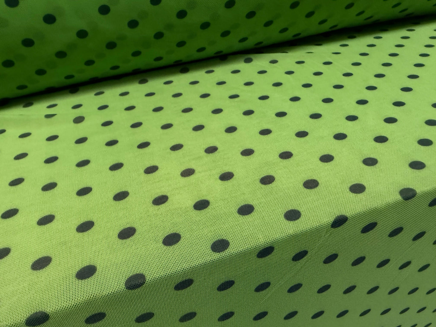 Power mesh net stretch spandex fabric, per metre - polka dot print - green