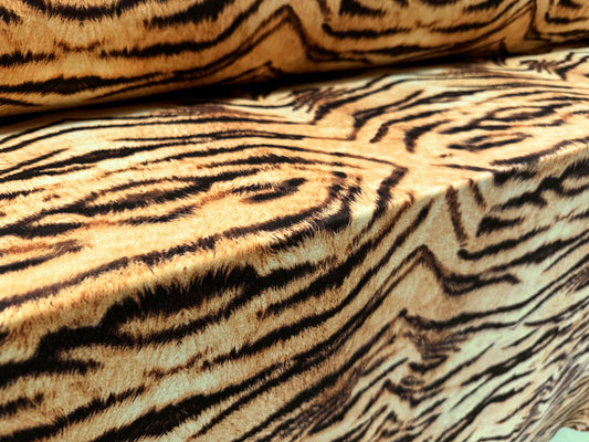 Stretch spandex interlock jersey fabric, per metre - tiger print - gold