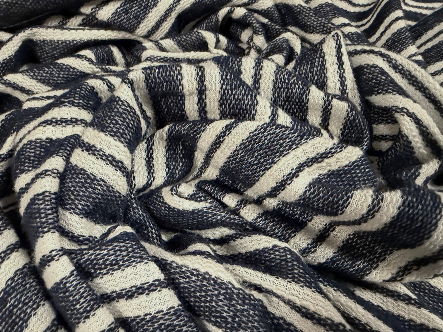 French Terry Loopback double jersey fabric, per metre - tramline stripe - denim blue