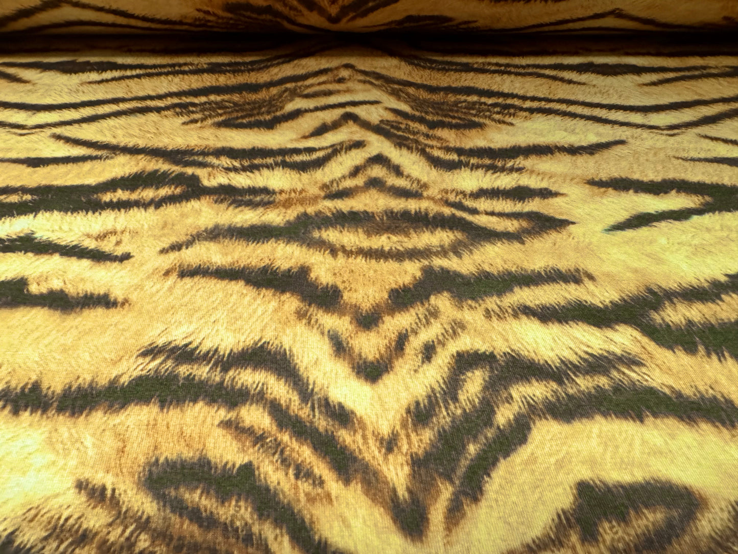 Stretch spandex interlock jersey fabric, per metre - tiger animal print - gold