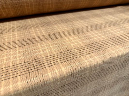 Wool flannel fabric, per metre - plaid check - light brown & beige