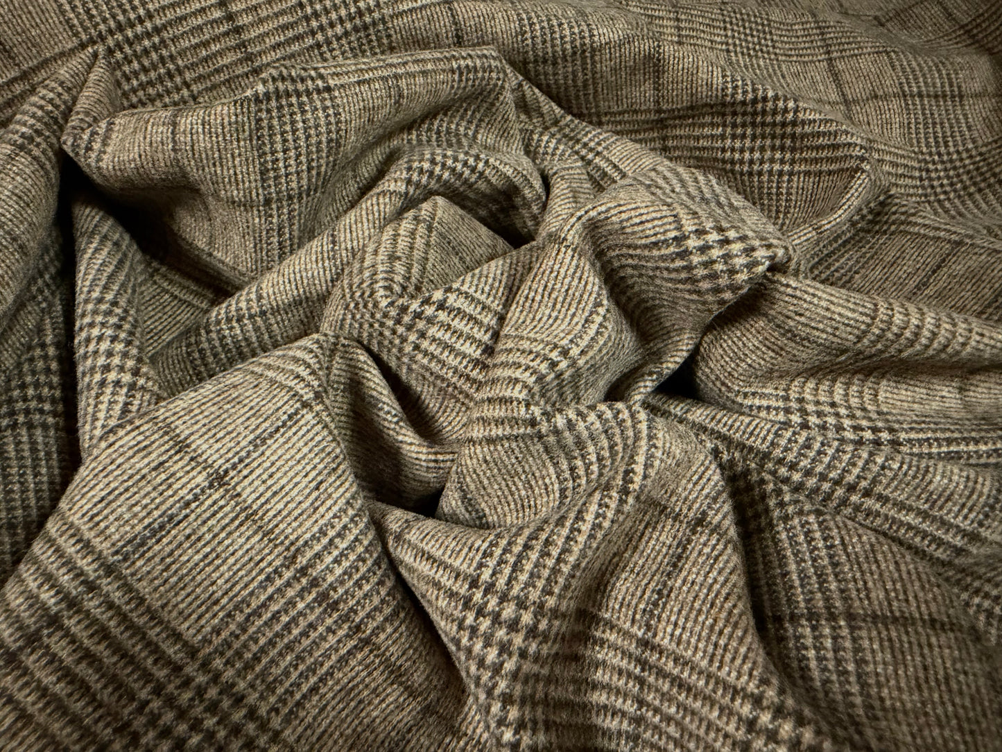 Wool flannel fabric, per metre - Prince Of Wales check - taupe