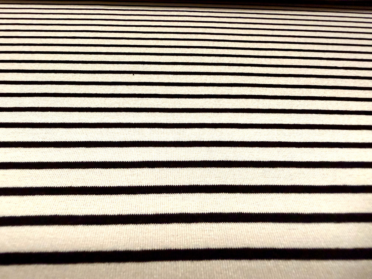 Viscose spandex stretch single jersey fabric, per metre - stripe - cream & black