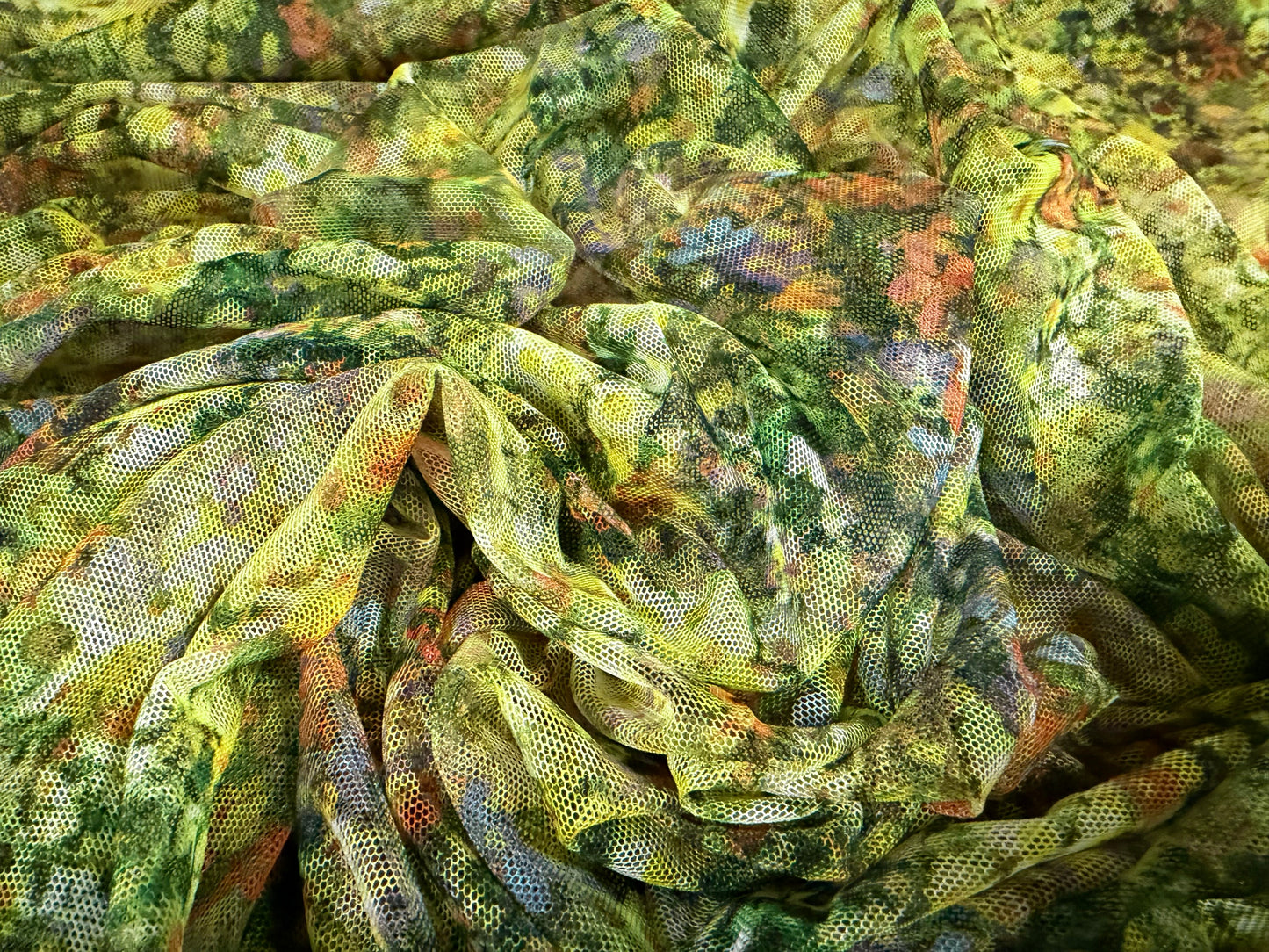 Power mesh net stretch spandex fabric, per metre - Spring Flower Garden print