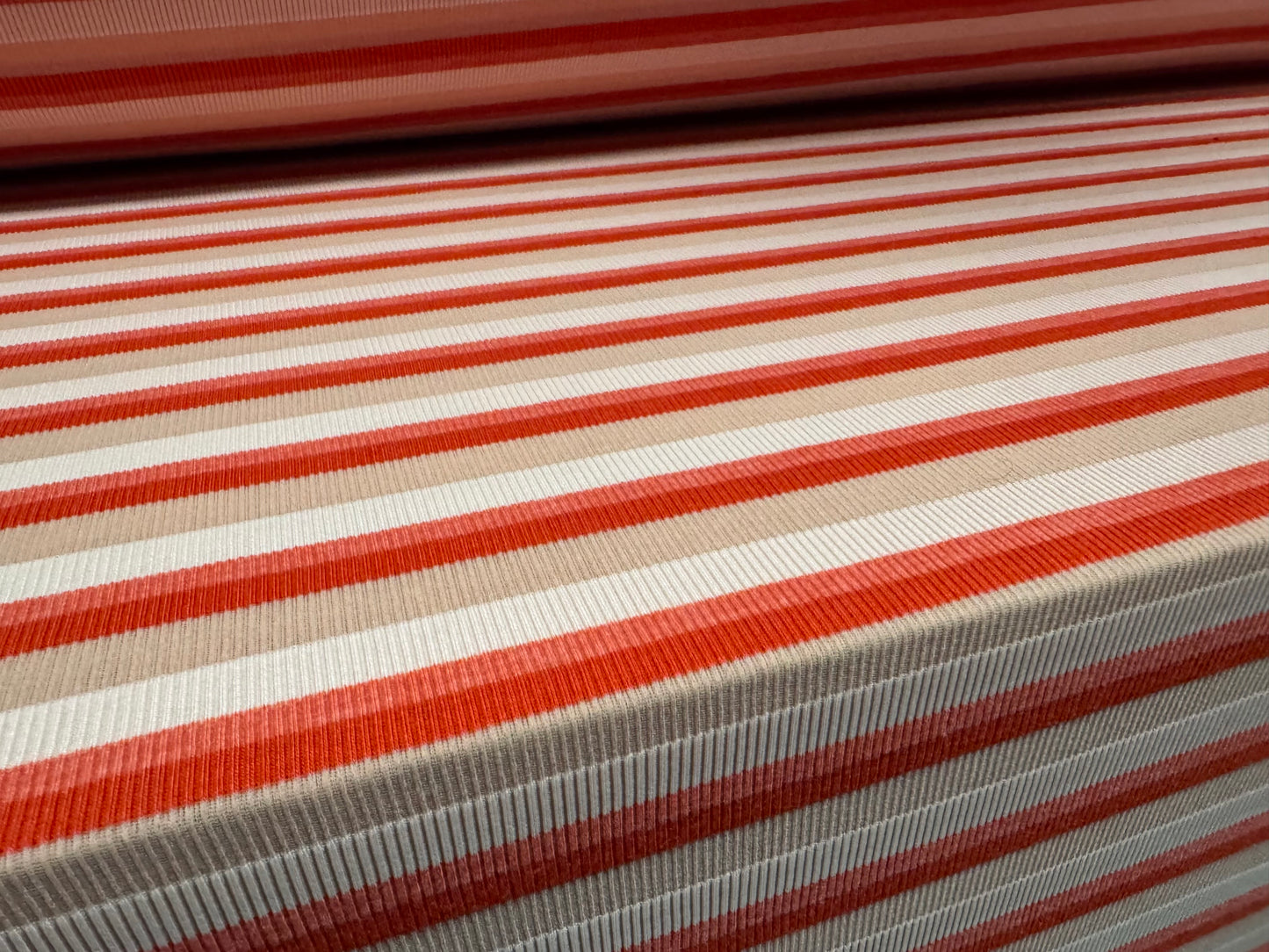 Stretch Spandex rib jersey fabric, per metre - stripe - orange & blush