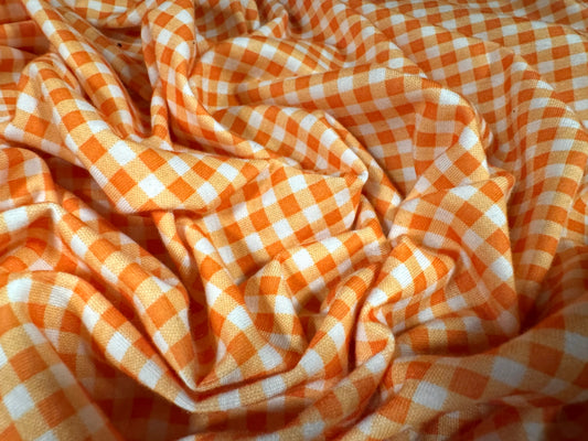 Stretch spandex interlock jersey fabric, per metre - gingham print - orange & white