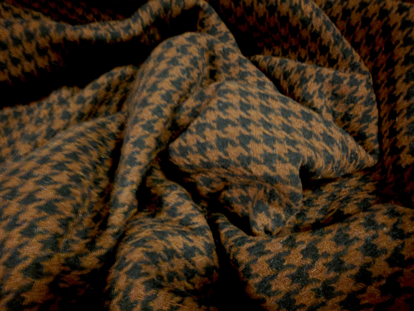 Heavyweight wool flannel fabric, per metre - dogtooth - brown & black