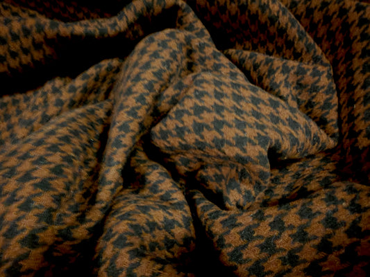 Heavyweight wool flannel fabric, per metre - dogtooth - brown & black