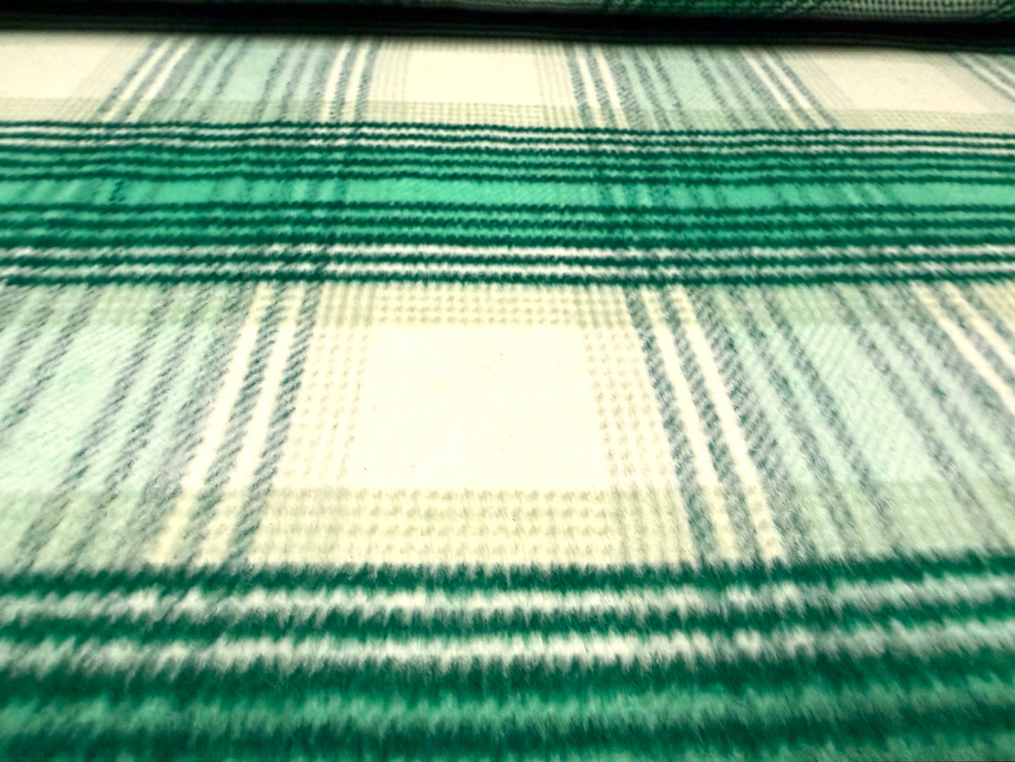 Heavyweight wool flannel coat jacket fabric, per metre - tartan plaid - green & white