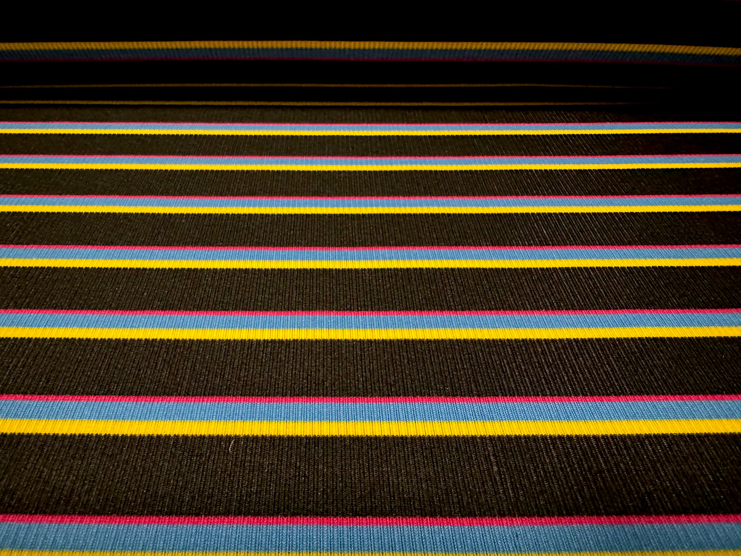 Stretch Spandex rib jersey fabric, per metre - stripe - black blue & yellow