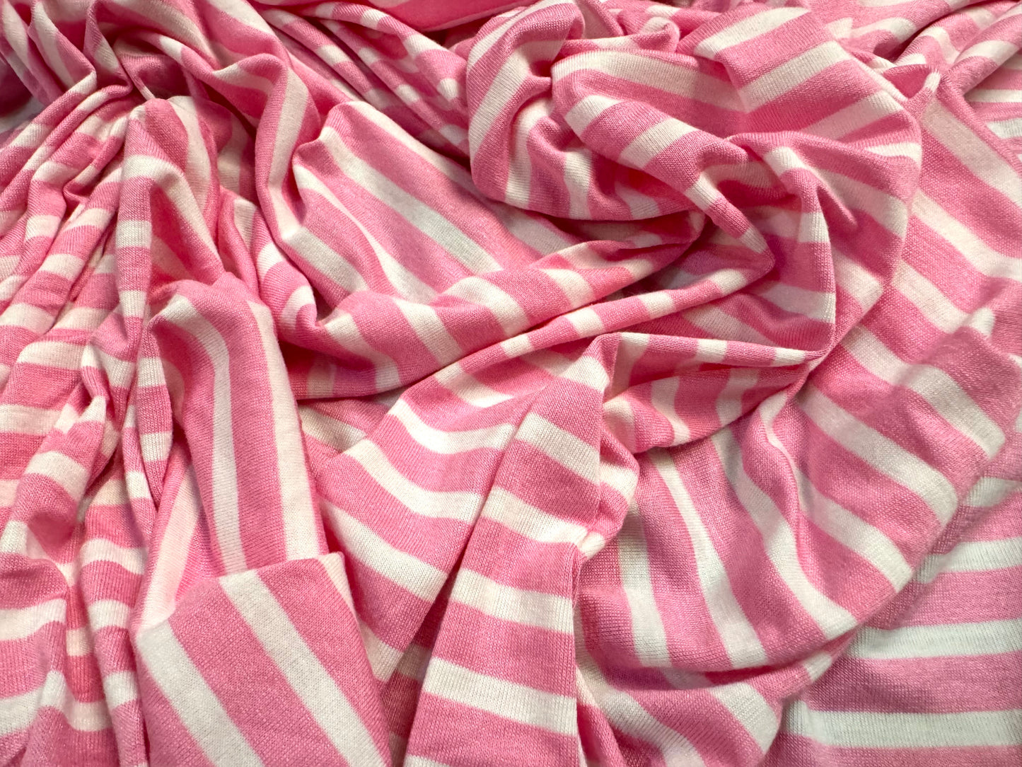 Viscose spandex stretch single jersey fabric, per metre - Breton stripe - pink & white