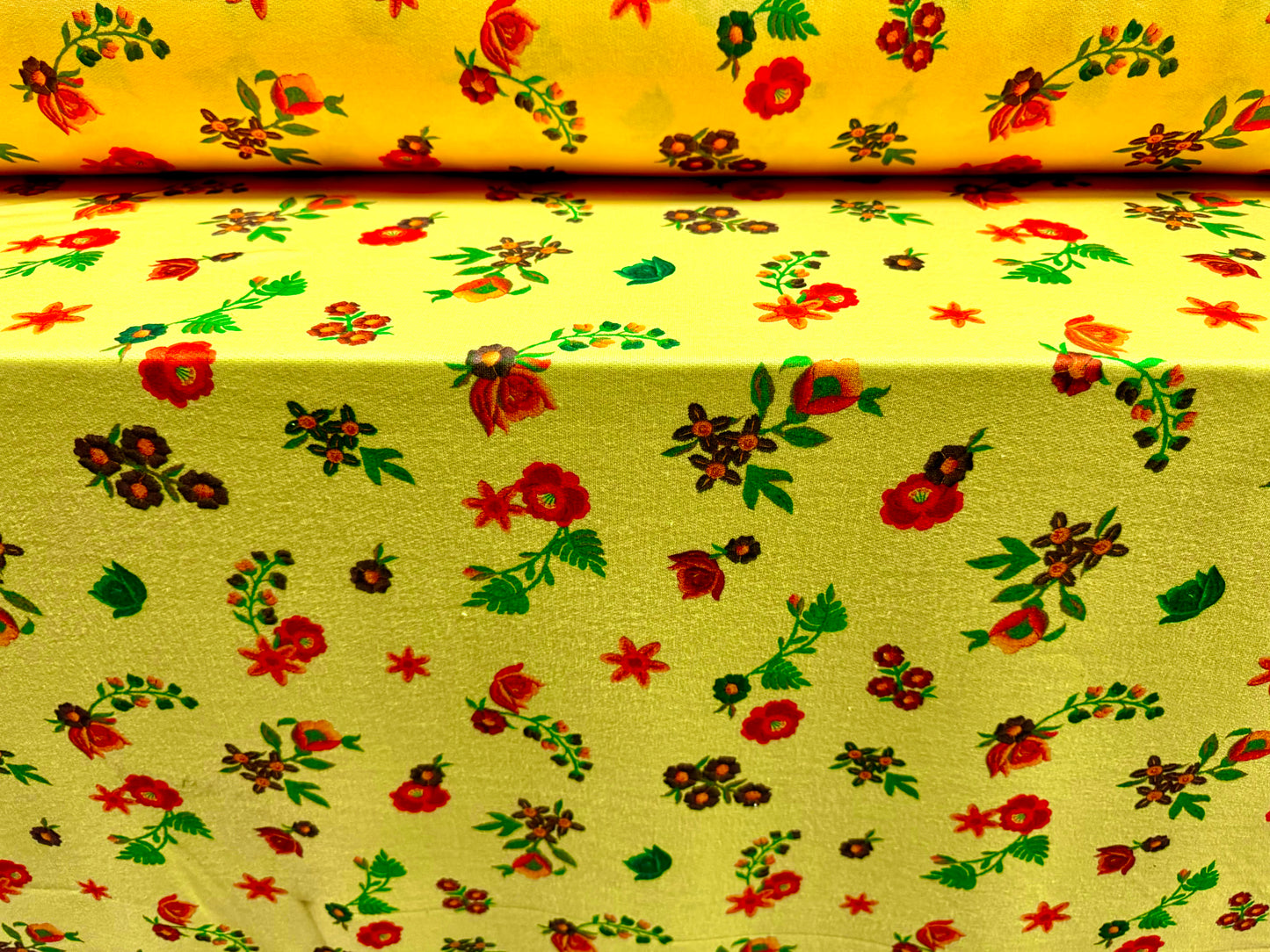 French Terry loopback sweatshirt jersey fabric, per metre - pretty flowers print - yellow