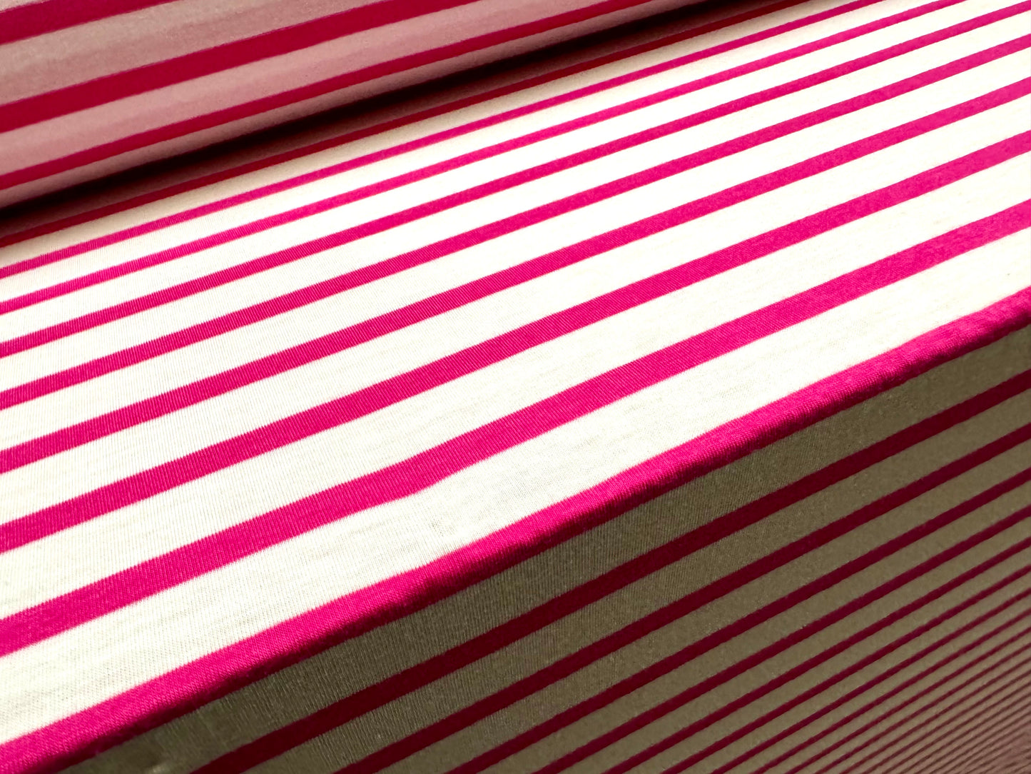 Viscose spandex stretch single jersey fabric, per metre - Breton stripe - cerise pink & white