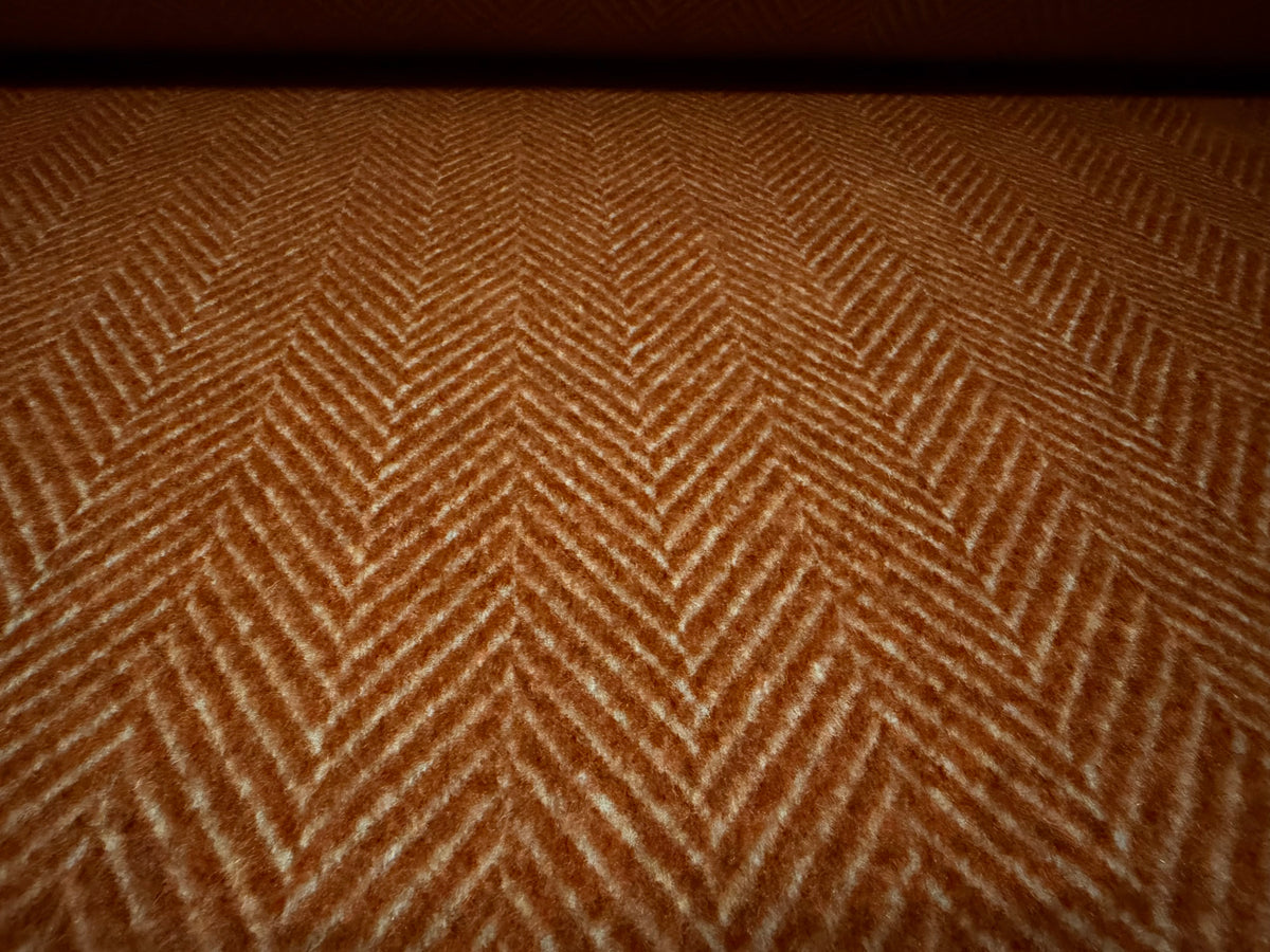 Heavyweight wool flannel coat jacket fabric, per metre - herringbone - rust