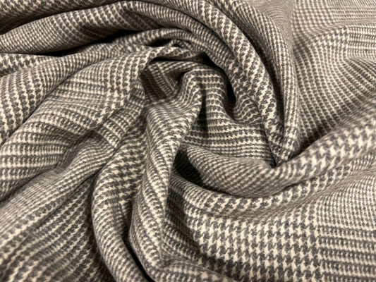 Wool mouflon coat jacket fabric, per metre - dogtooth check - beige & stone