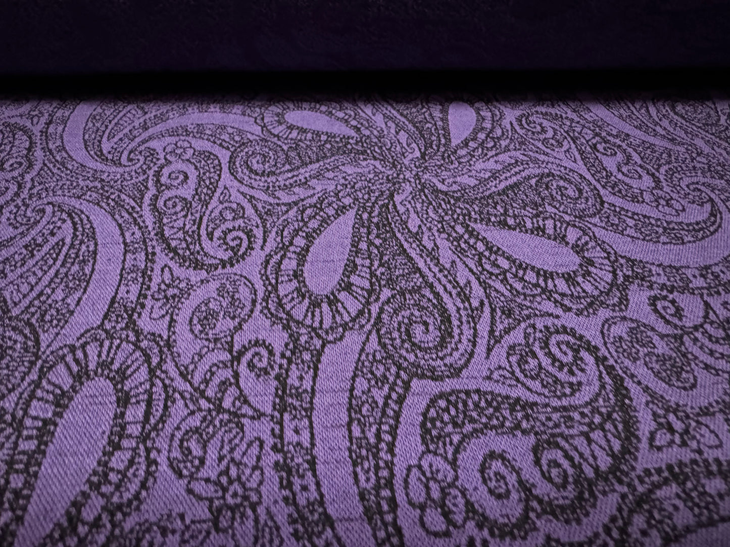 Stretch double jersey crepe fabric, per metre - paisley jacquard - purple