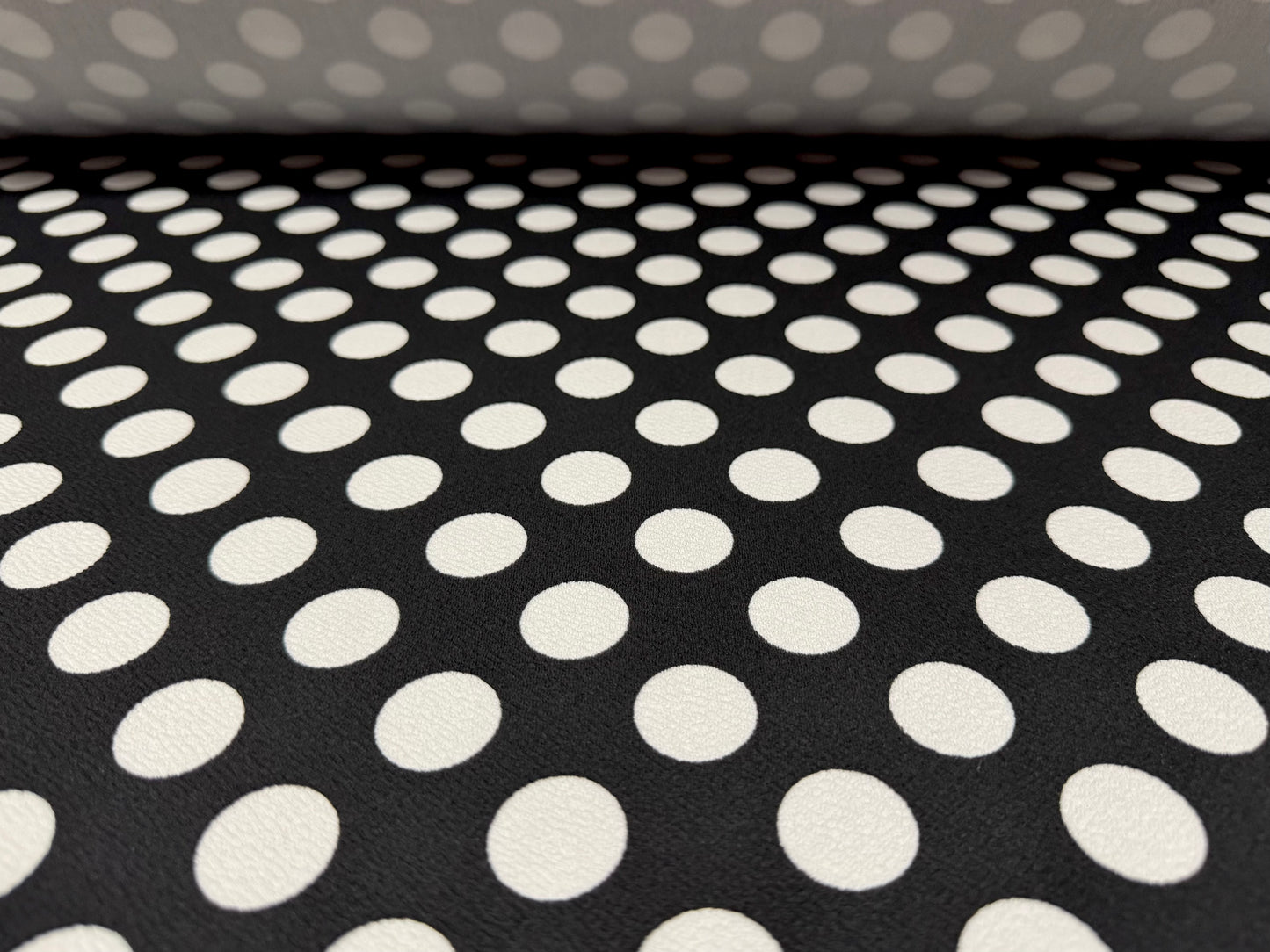 Scuba textured ‘Liverpool’ stretch spandex jersey fabric, per metre - polka dot print - black & white