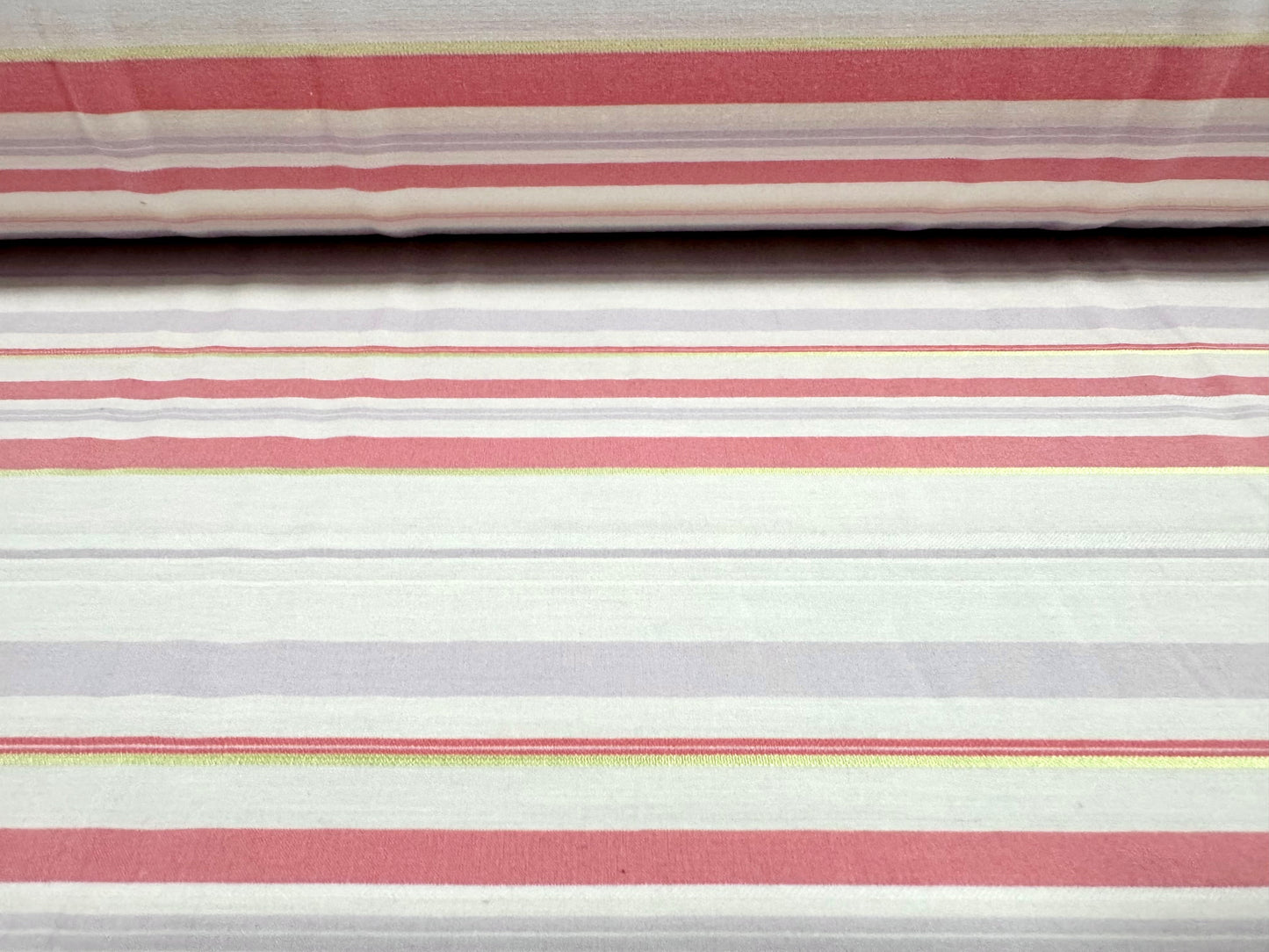 Stretch cotton blend woven shirt blouse fabric, per metre - stripe - pink lilac & white