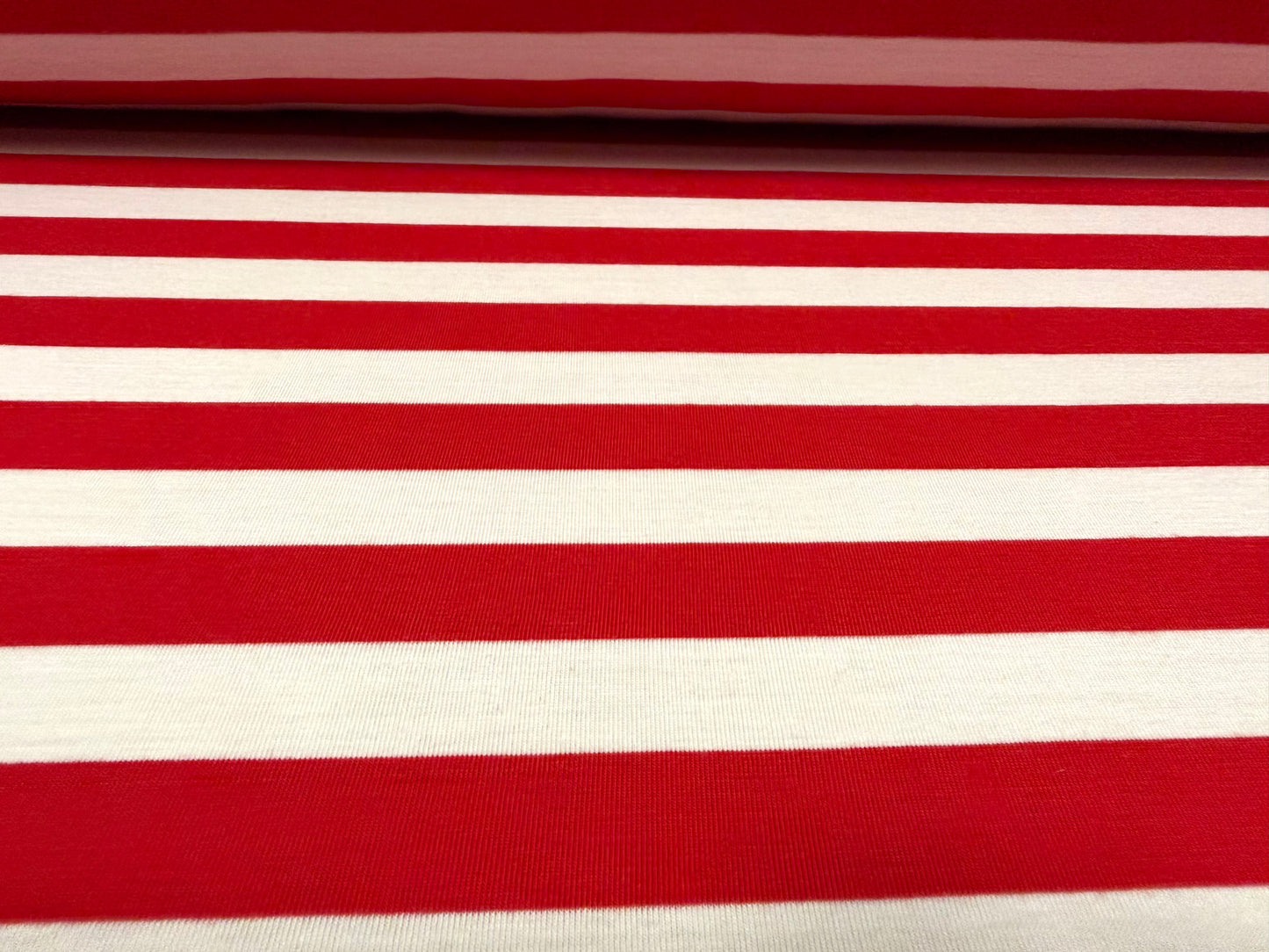 Viscose spandex stretch single jersey fabric, per metre - stripe - red & white