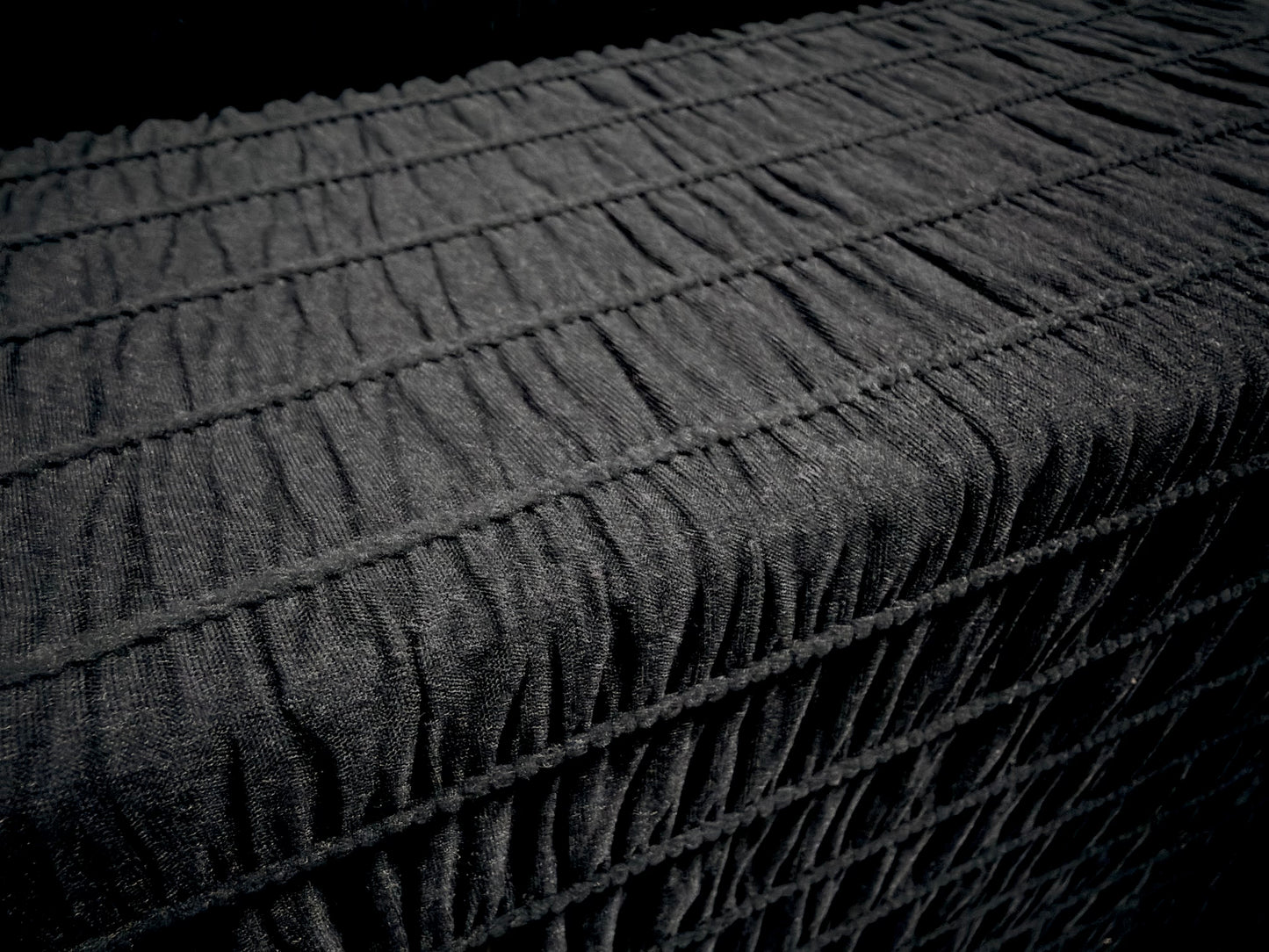 Ruched stretch spandex jersey fabric, per metre - plain - black