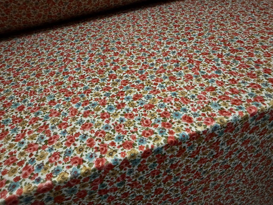 Stretch spandex crepe jersey fabric, per metre - ditsy floral print - pink turquoise & grey