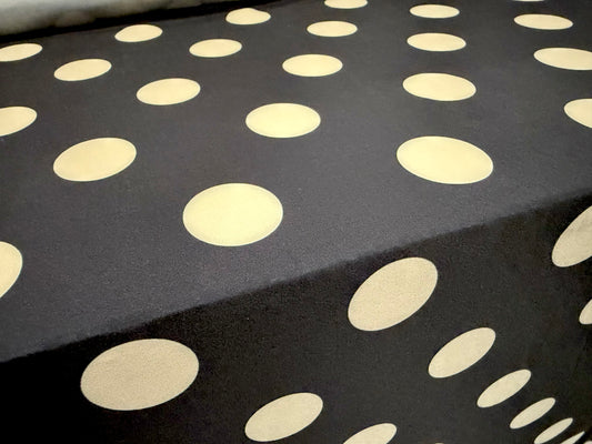 Soft touch stretch spandex jersey fabric, per metre - polka dot print - dark navy & cream
