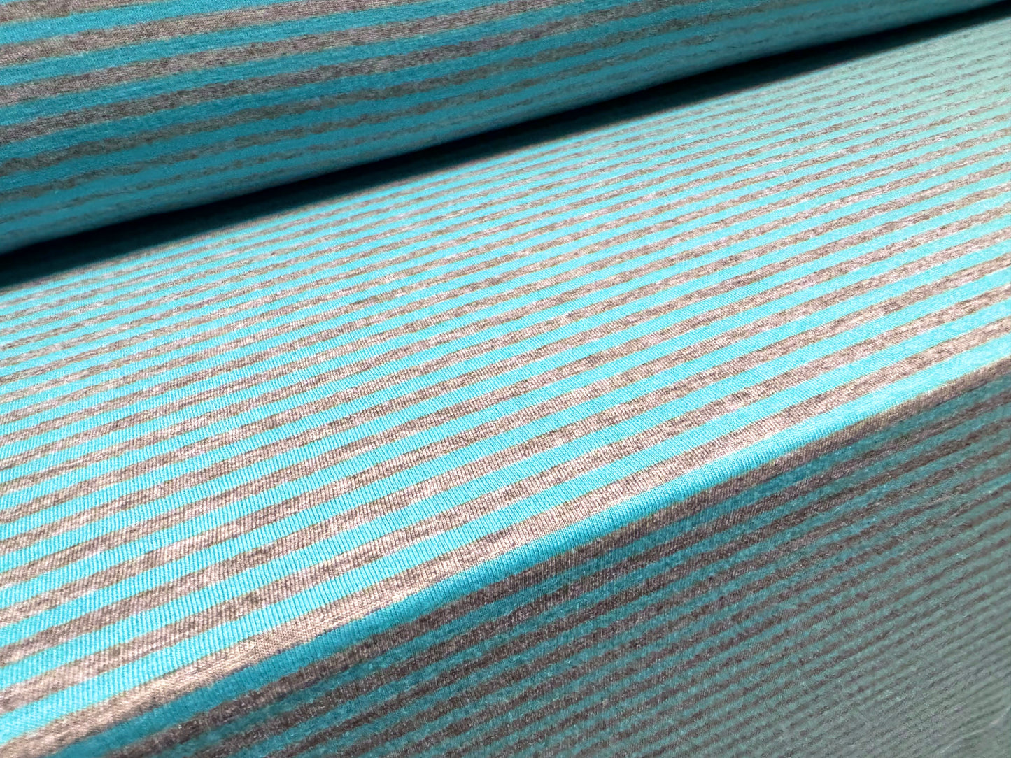 Viscose blend single jersey fabric, per metre - stripe - turquoise & grey marl