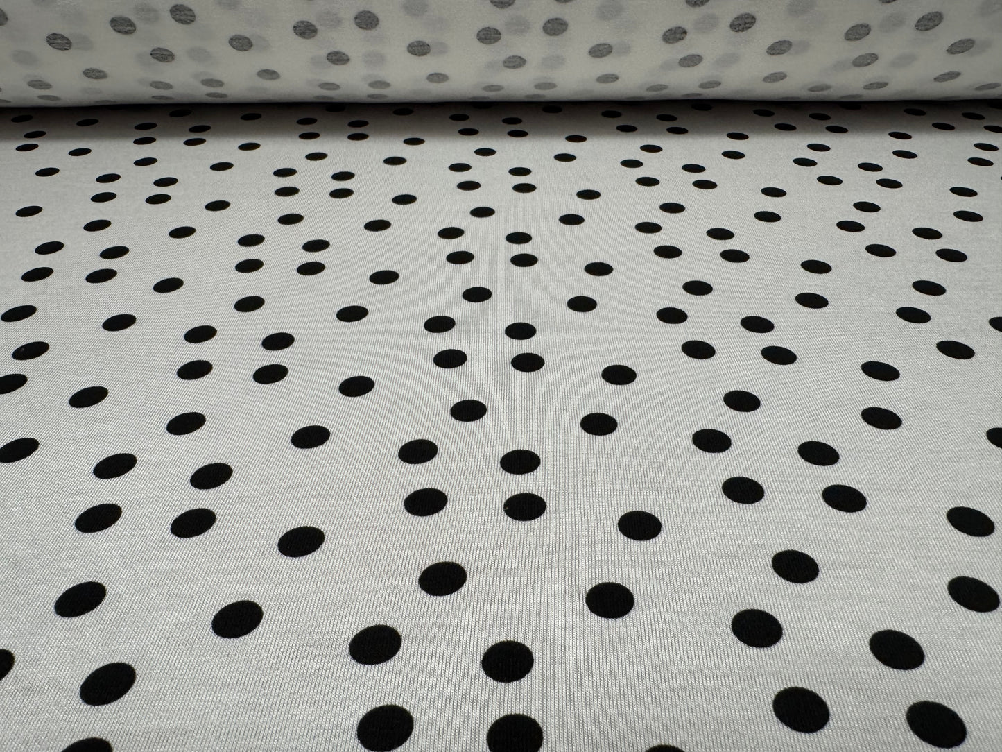 Viscose spandex stretch single jersey fabric, per metre - spot print - white & black
