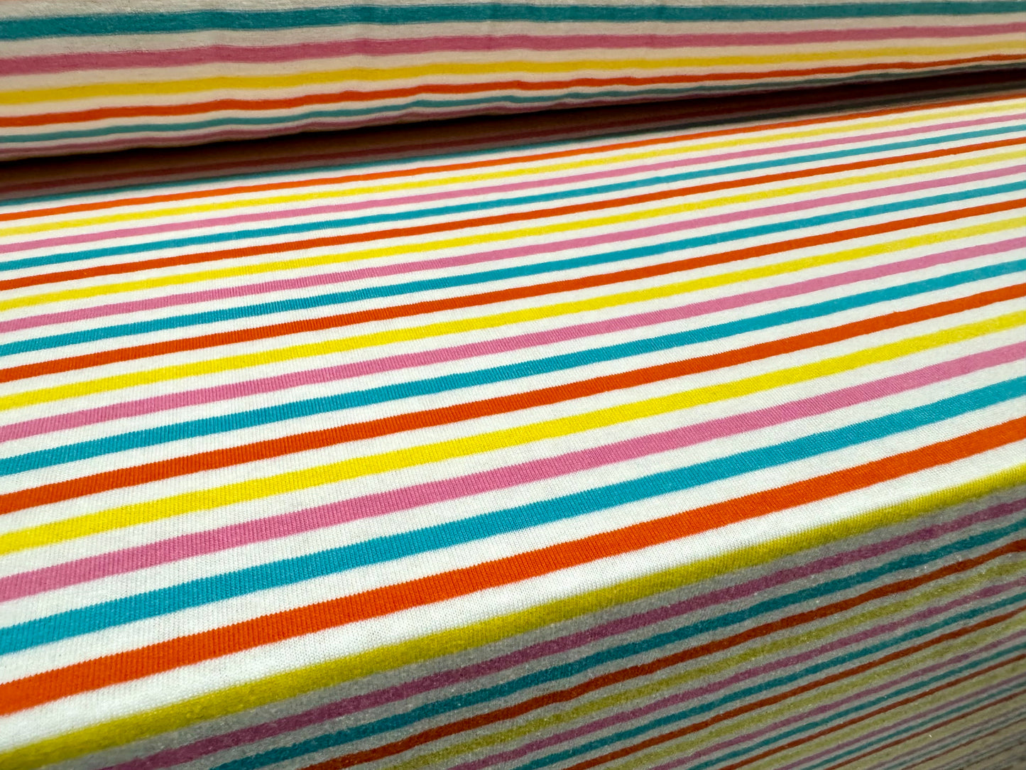 Cotton single jersey fashion fabric, per metre - stripe - multicolour